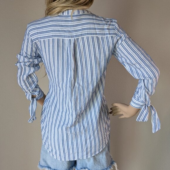 J. Crew Shirt Women's Size XS Blue White Stripes Tie-sleeve Button-up #L2052 - Picture 3 of 16